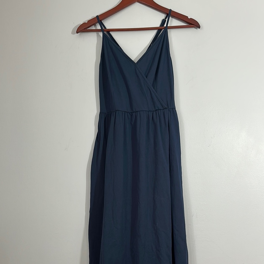 ININ Navy Blue Women's Maxi Faux Wrap Cotton Dress adjustable straps Size S